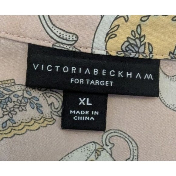 Victoria Beckham for Target Pink Teacup Print Button-up Shirt/Blouse Sz XL - Picture 2 of 7
